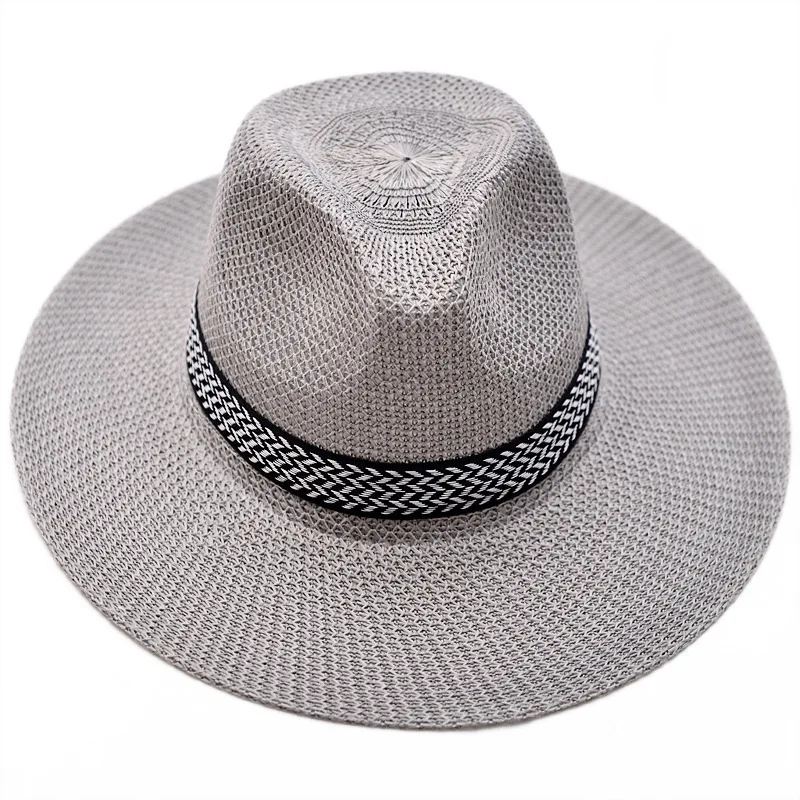 HZM-24041 New Design Western Cowboy Hat Panama Cow Jazz Sun Men Summer Beach Straw Summer Shade Travel Caps