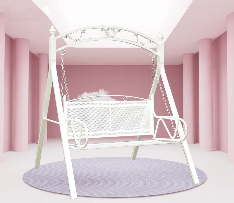 Outdoor  Garden Furniture Double Seat Iron Frame Patio Swings Balcony Hammock Metal Chair with Cushion