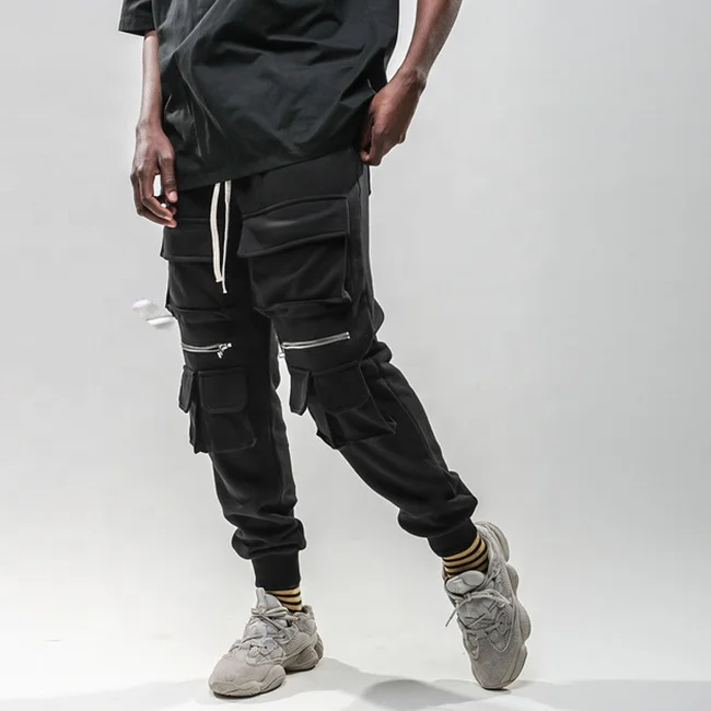 OEM fog black casual moto biker jogger pants multi pockets stretch waist pants slim fit cotton cargo pants sweatpants stock