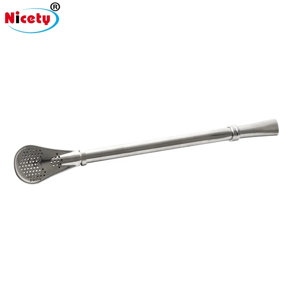 Food Grade 2 In1 Metal Stainless Steel 304 Yerba Mate Tea Bombilla Drinking Straw with Filter Spoon