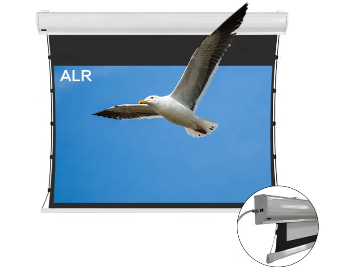 Экран для проектора с электроприводом и язычком 120 дюйма, с фронтальной белой тканью из пвх 4K для кинотеатра