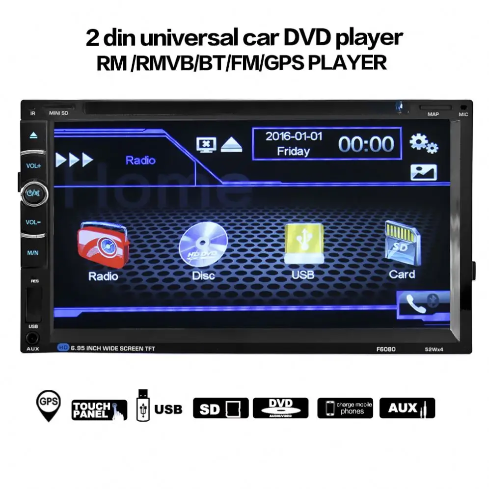 2 Din 6.95-inch Touoch Screen Universal GPS navigation Car DVD Player 6080