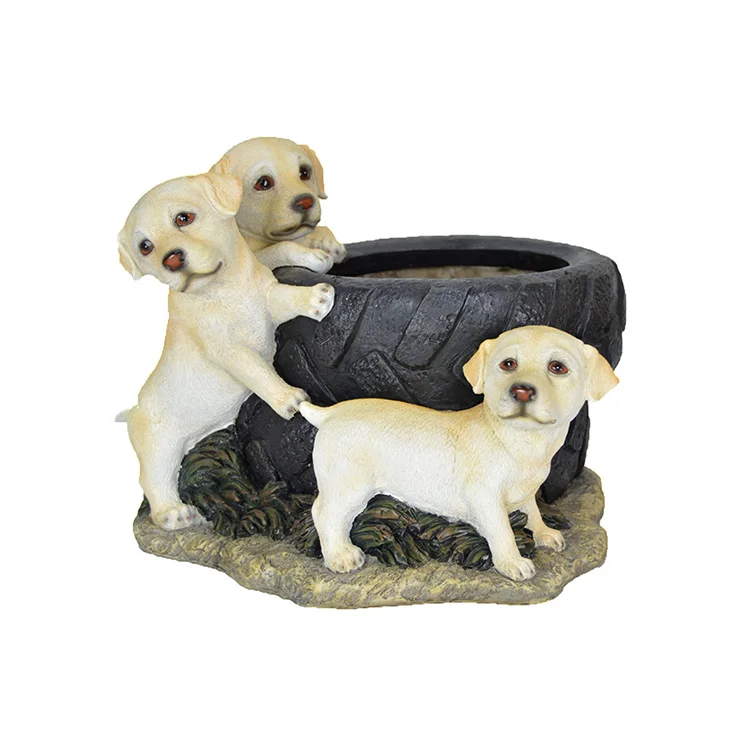 Оптовая продажа дешевые большие уличные украшения из стекловолокна в форме милой трехсобаки садовый цветочный