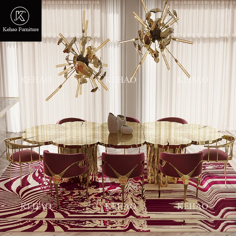 Boca Do Lobo Gold Brass Dining Table Irregular Contemporary Stainless Steel Golden Tree Roots Dinning Table For 10/12 Persons
