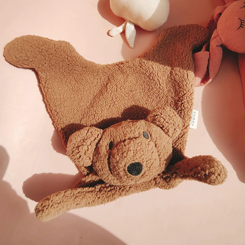 Factory custom logo design blanket with toys animal bear lamb cashmere soft plush toys blanket Baby Security Blanket