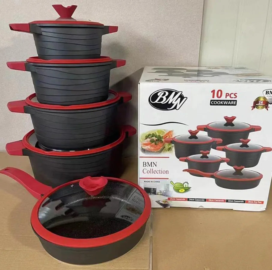 Best selling 10 pieces pot set cookware set cooking Korean granite non stick cookware set
