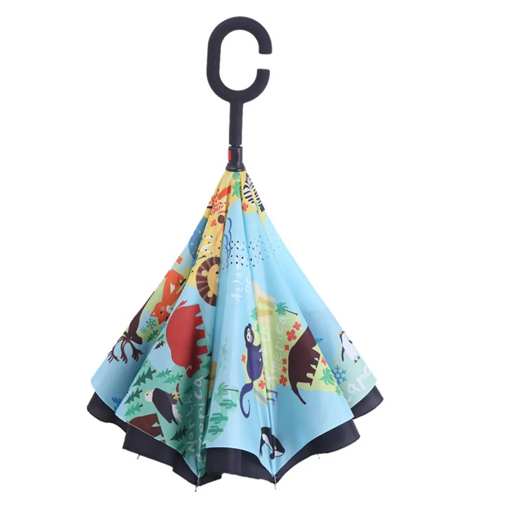 
2020 Cartoon C Handle Inverted Reverse Umbrella For Child 
