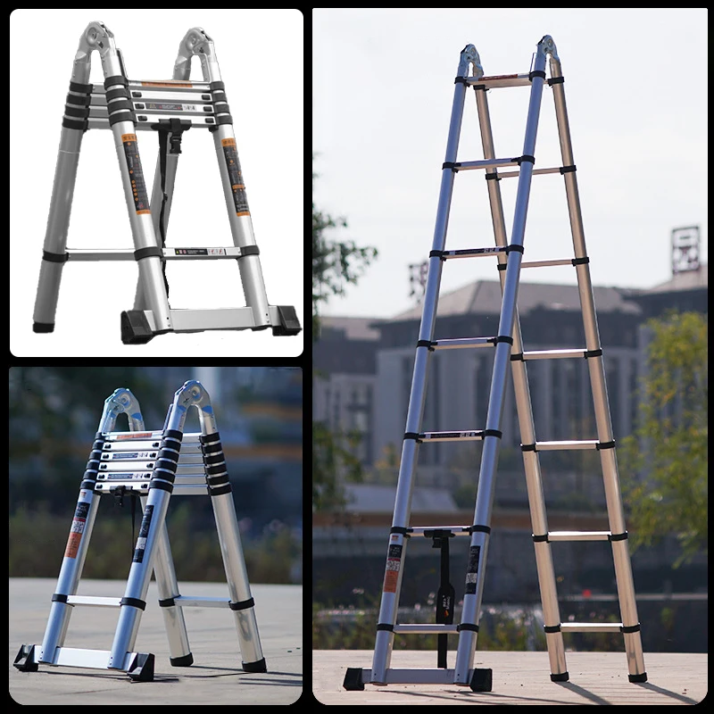 Telescopic Ladder Step Stainless steel Telescopic Ladder, Lightweight Portable Multipurpose Folding Adjustable A-frame Ladders