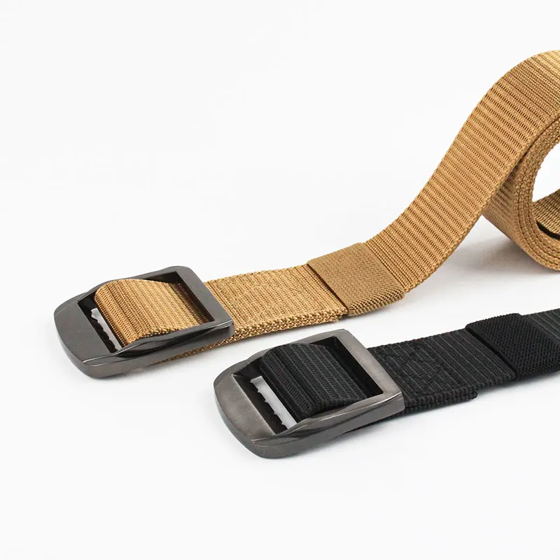 Factory Casual Polyester Tactical Belt Alloy Buckle Weaving Fabric Belts Custom Logo Outdoor Adjustable Men Canvas Webbing Belt