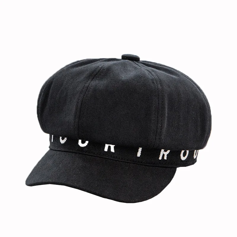 Octagonal solid color letter embroidery fashion wild buddy hat, retro British newspaper boy hat