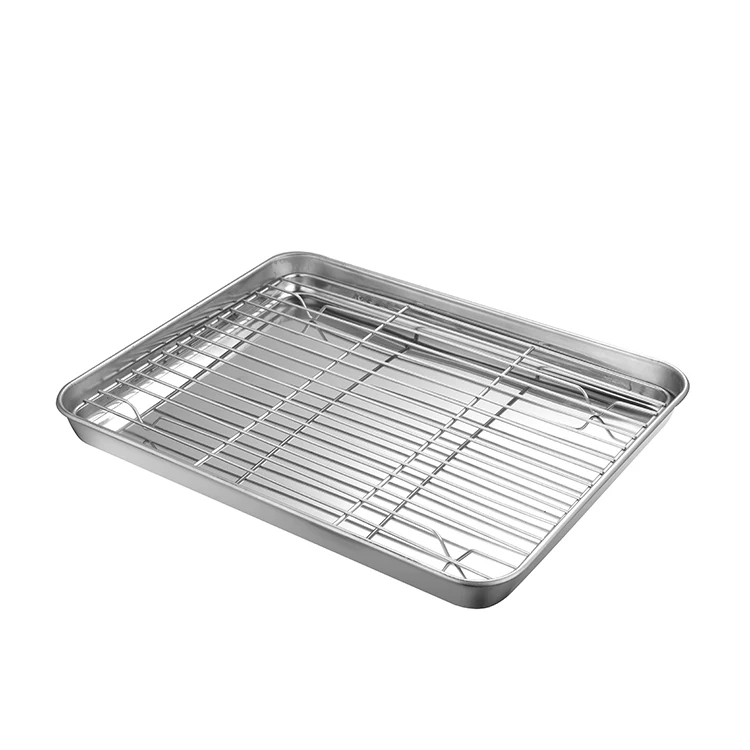 
Stainless Steel Baking Pan With Cooling Rack Oven Tray Cookie Sheet Rectangular Tray 
