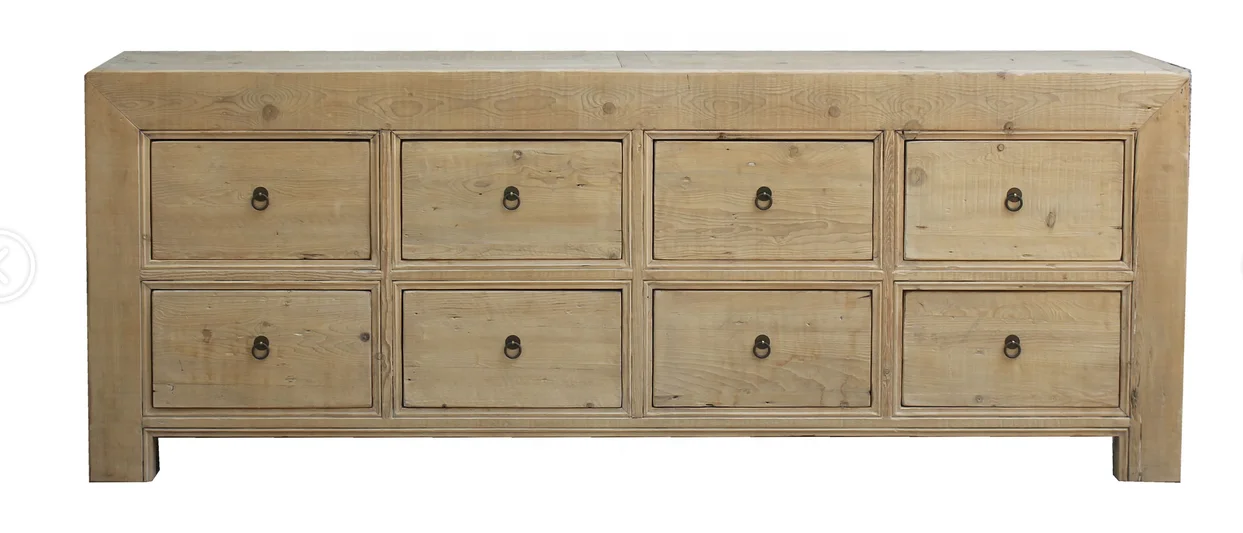 Antique reproduction reclaimed wood natural raw sideboard buffet cabinet