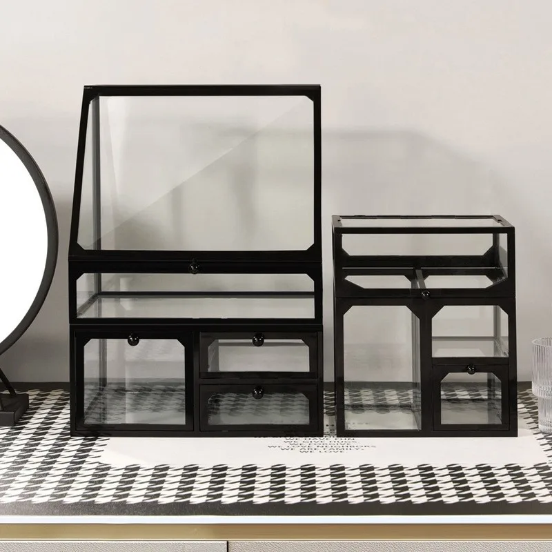 Wholesale custom metal glass jewelry display storage boxes jewelry class box drawer counter round for display