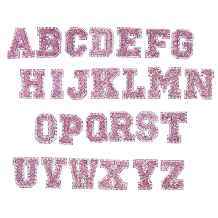 Sequins Pink Alphabet Letters Patches Heat Press Patches