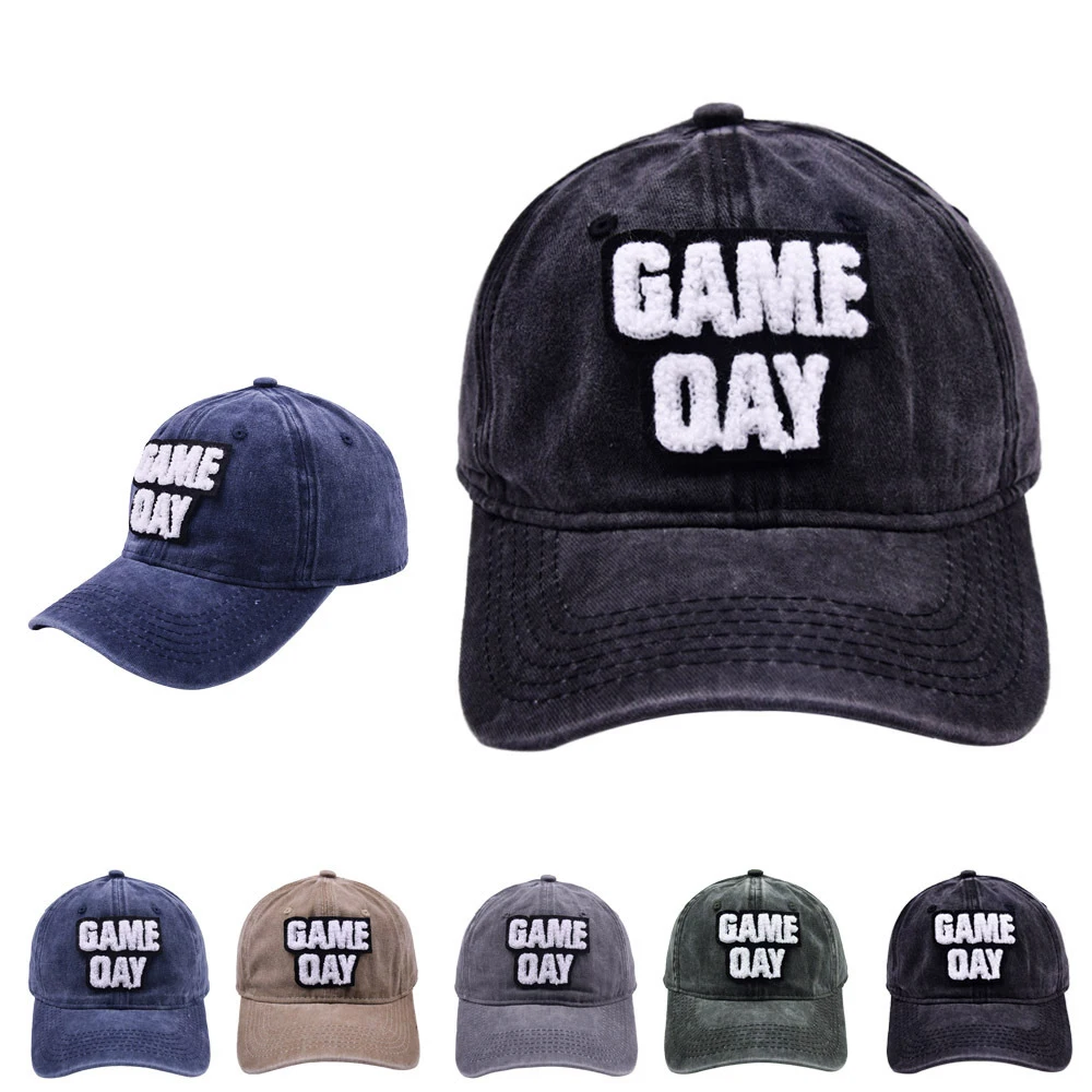 Unisex Women Washed Snapback Cap Sun Visor Hat 5 Colors Game Day Letter Baseball Cap Outdoor Sports Caps