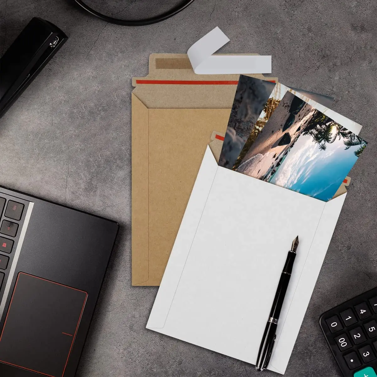 CX Custom Logo Printed A3/A4/A5 Hard Rigid Self-Seal Kraft Cardboard Mailing Envelope Flat Mailers For Photos Pictures Documents