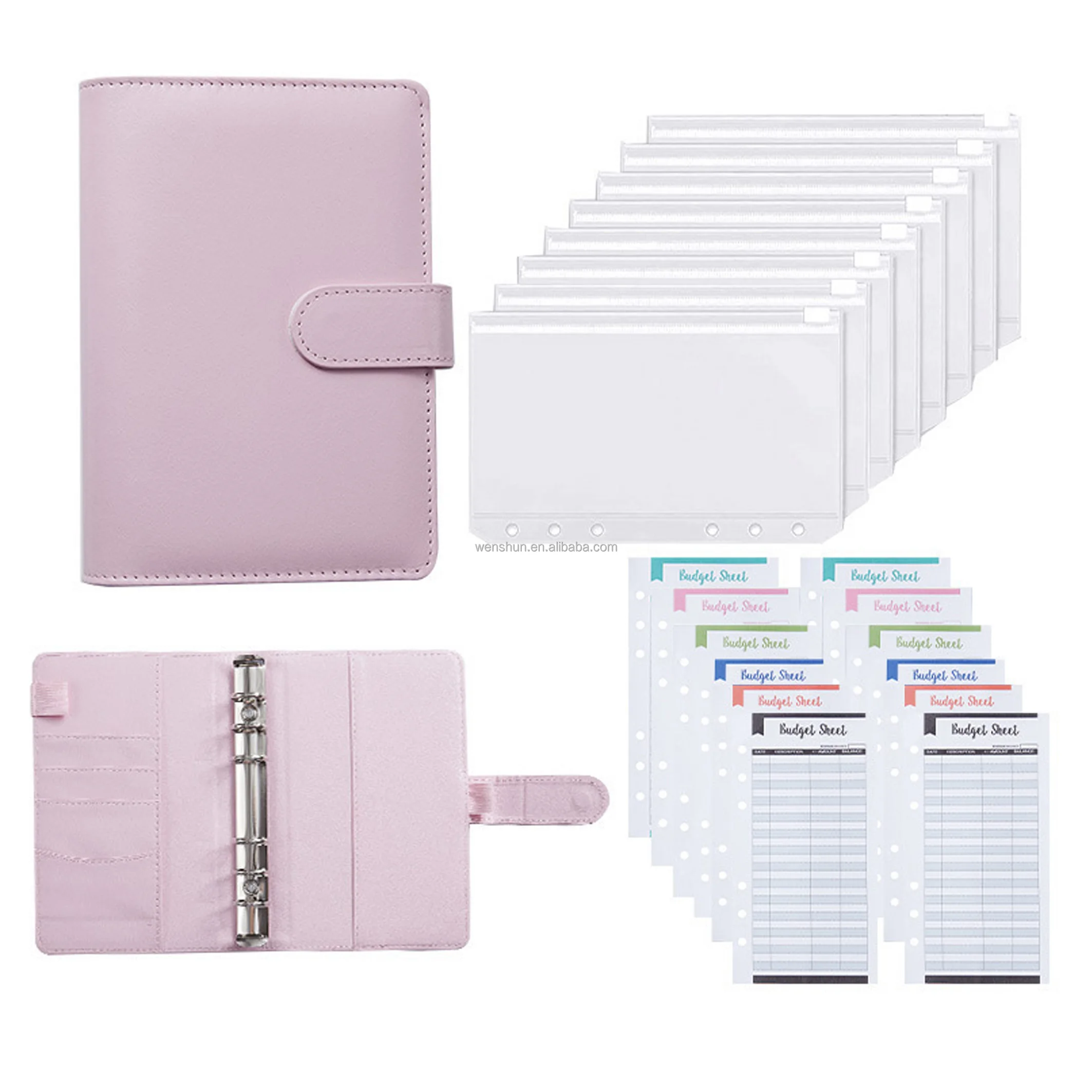 Custom A6 A7 Pu Leather Monthly Wallet Budget Planner Binder With Zipper Envelopes