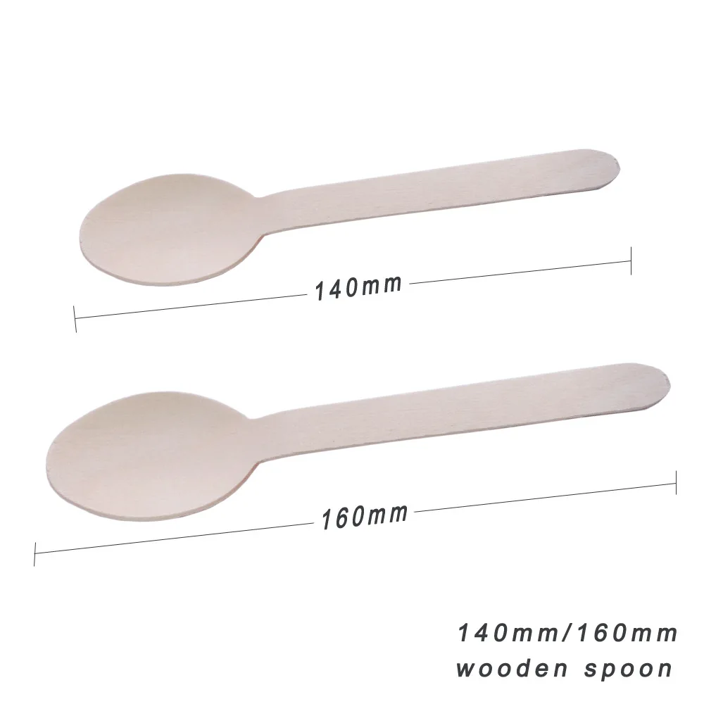 disposable biodegradable customized logo 140mm 160mm wooden cutlery wooden spoon