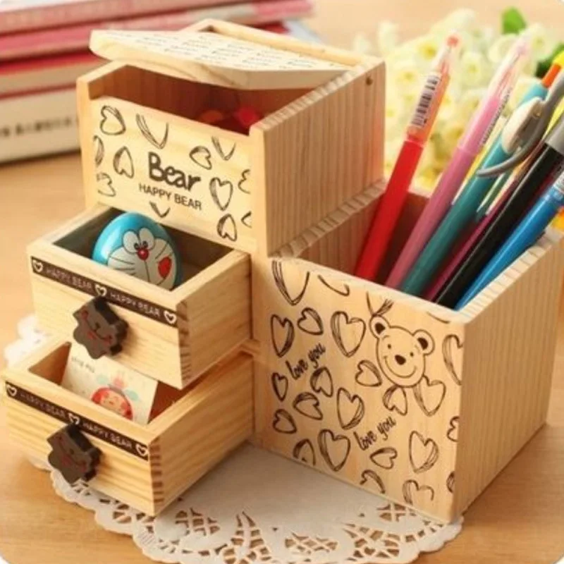 Wooden Pen Holder Lettering Multifunctional Office Supplies