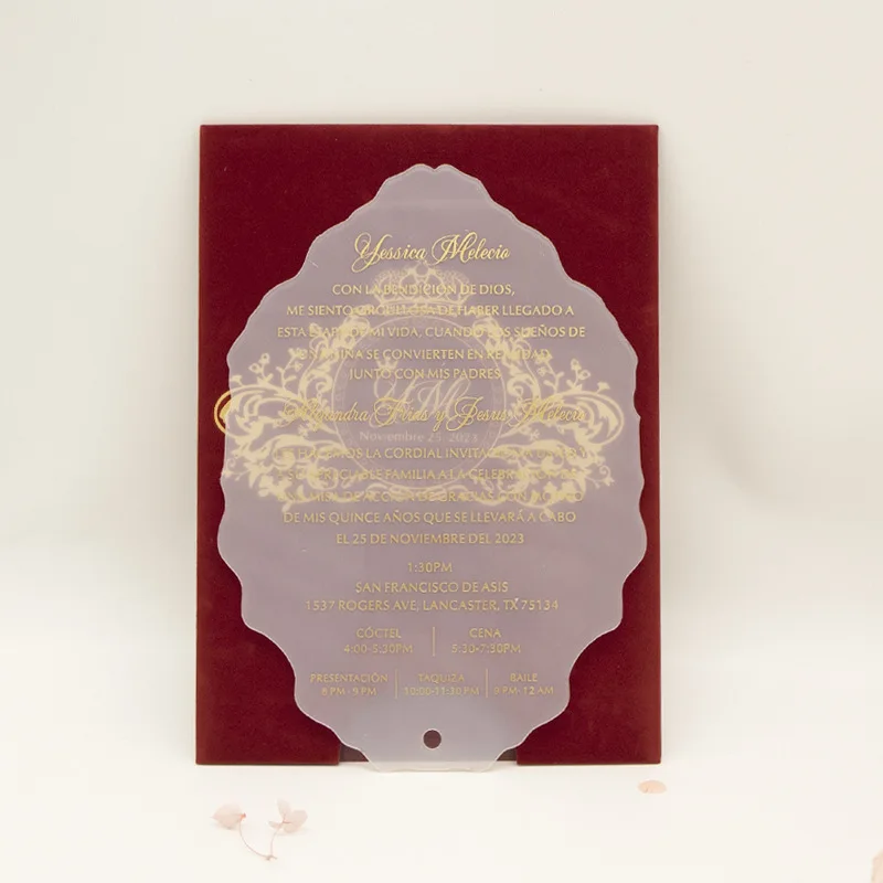 Free Sample Create Invitation Cards Burgundy Sleeve Design Velvet Wedding Invites with Tassel