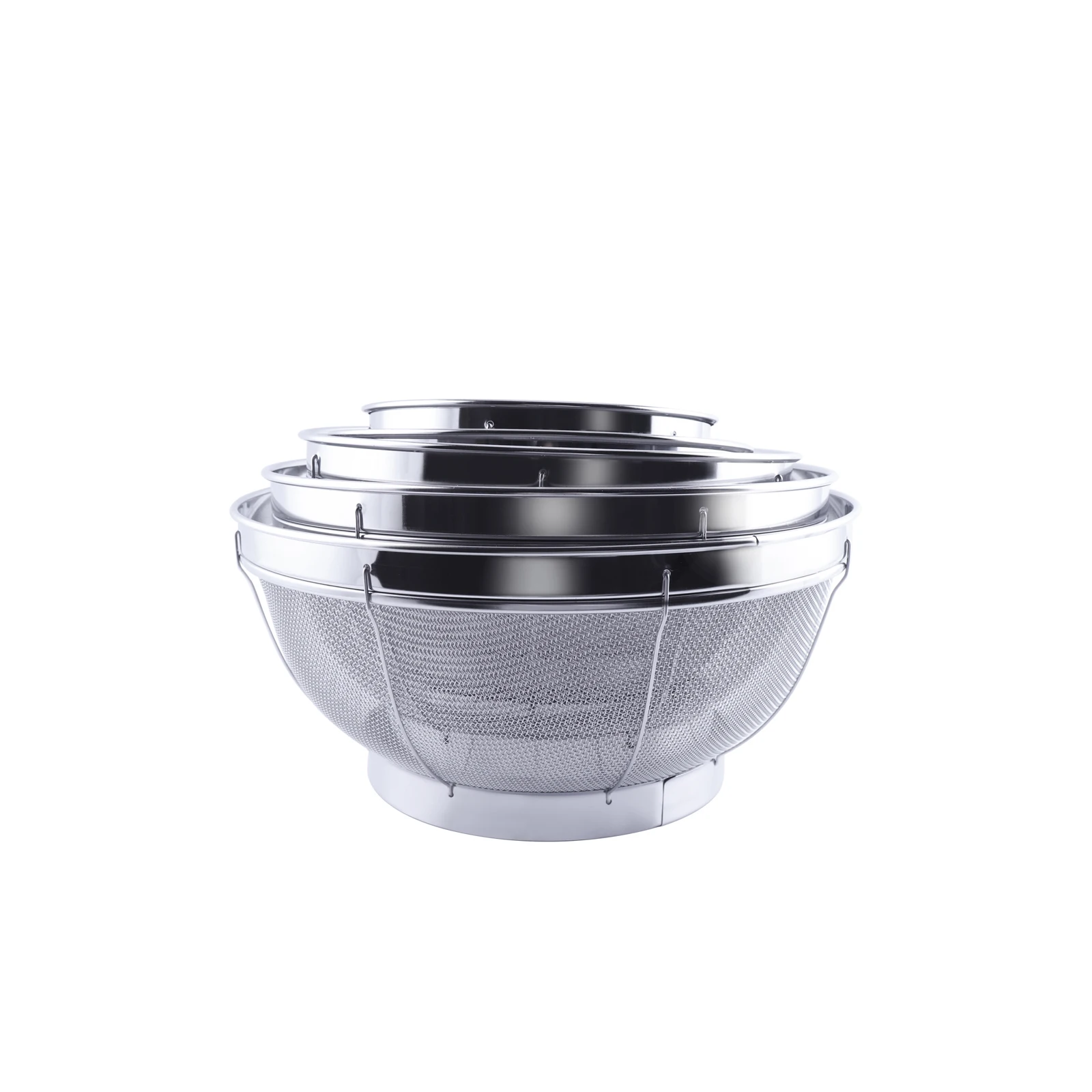 Stainless Steel High Side Reinforced Colander Set Fine Mesh Strainer With Resting Base Net Baskets for Drain Rinse Steam