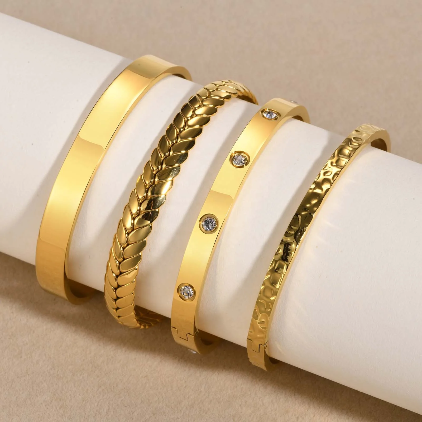 BG405 Waterproof Stainless Steel 18K Real Gold Plated Cuff Bracelet for Women Men