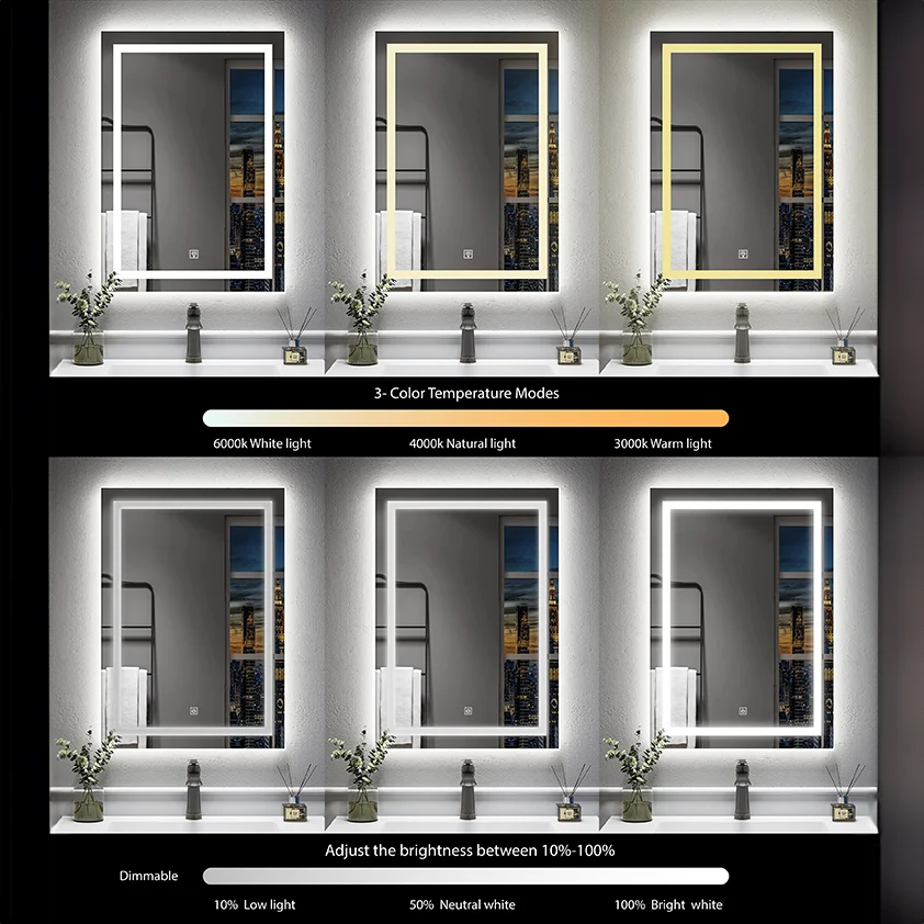 Modern Luxury LED Anti-Fog Bathroom Dressing Wall Mirror Bluetooth Smart with Magnifier for Cosmetic Use Household Items