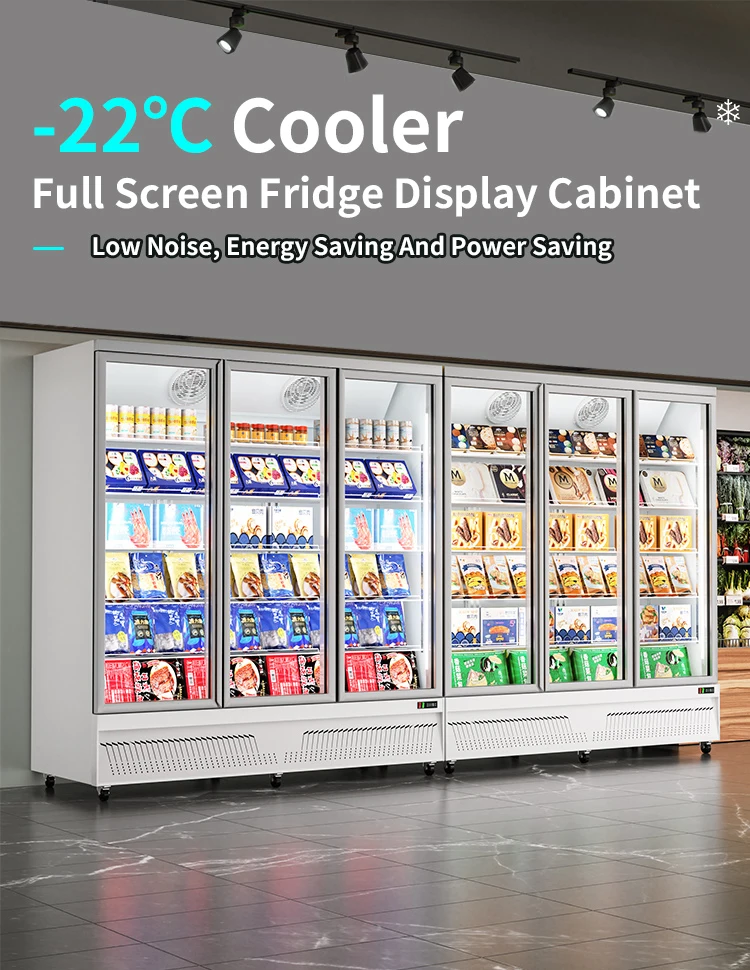 LD1880D Low Maintenance Fast Cooling Fridge Black White Color 1500L Three Door Display Freezer For Commercial Kitchens