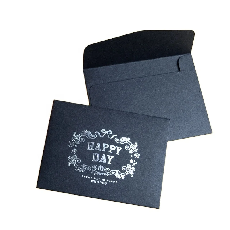 Matt black card paper envelope in A4 A5 B5 C5 C6 A3 size with custom logo printing color foil rose gold stamping silver stamp