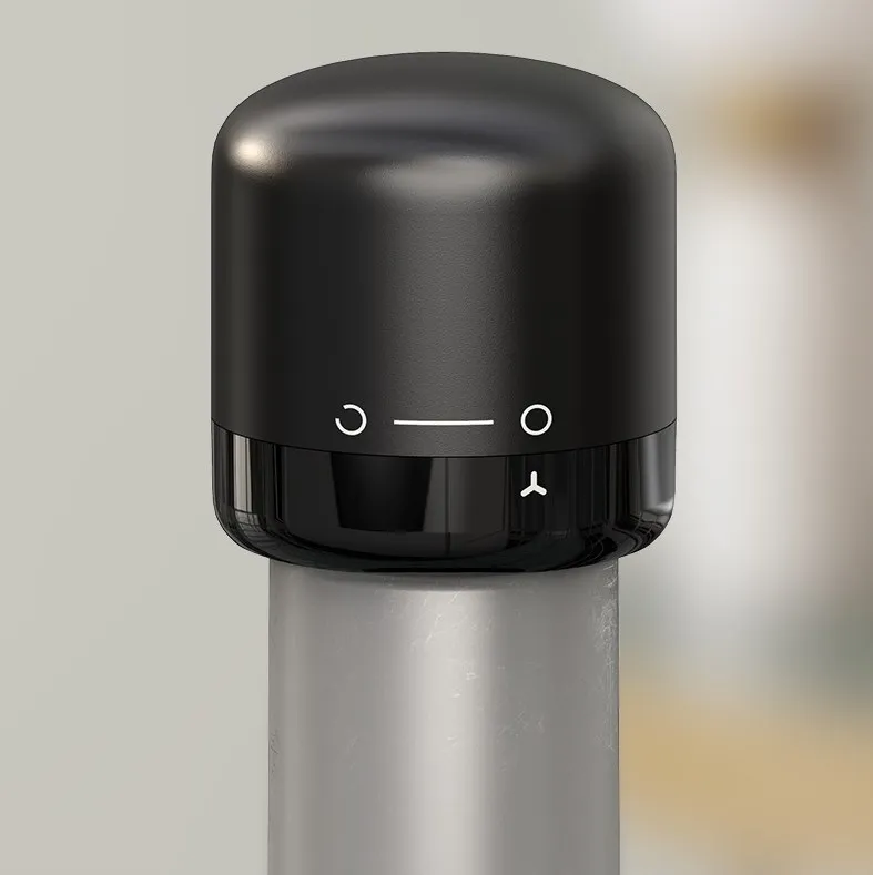 Wholesale Practical ABS Silicone Spin Wine Stopper Black Retain Freshness Vacuum Wine Cork Leakproof Creative Champagne Plug