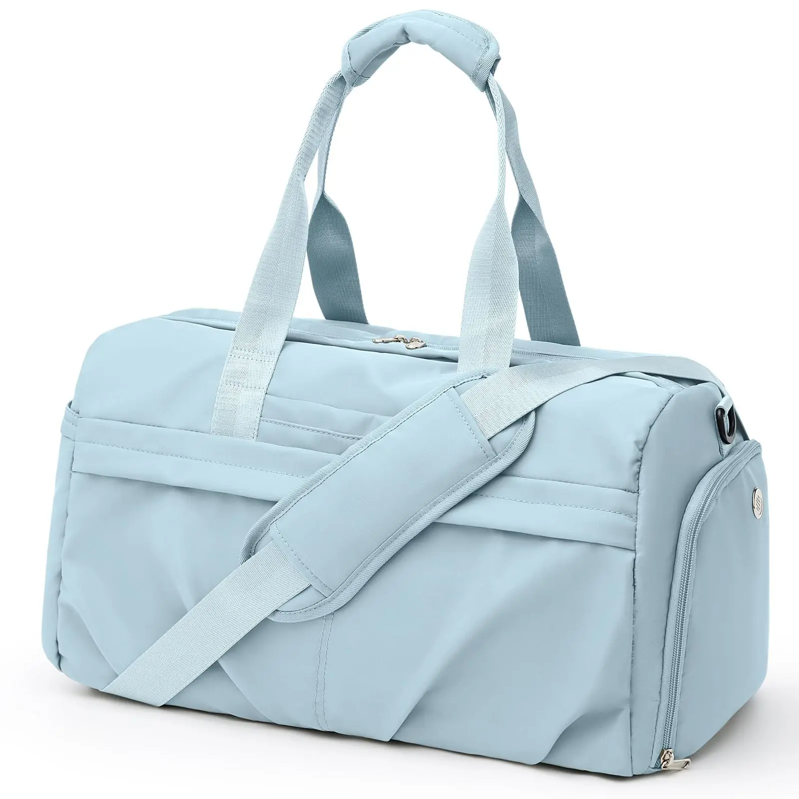 Fashion Travel Weekender Overnight Carry on Bag for Yoga with Trolley Sleeve Peacock Blue Color Recycled Lighten Up Duffle Bag