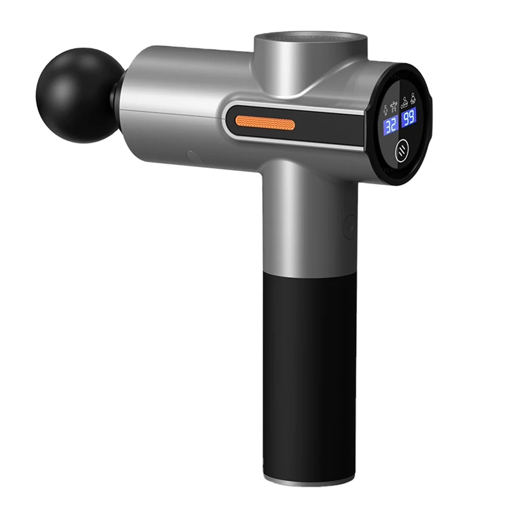 2024 New Brushless Motor LCD Display Massage Gun 4 Modes Deep Muscle Body Massager in Black/Silver
