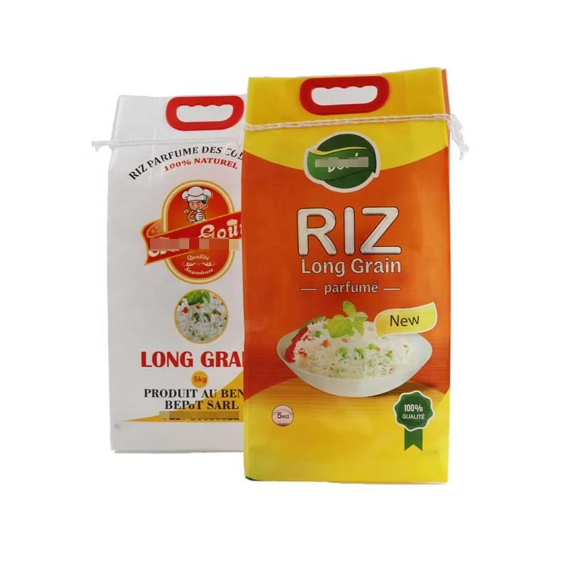 New Custom Printing Small Plastic Packing 1kg 2kg 5kg 10kg Flat Bootm Rice Bag With Handle
