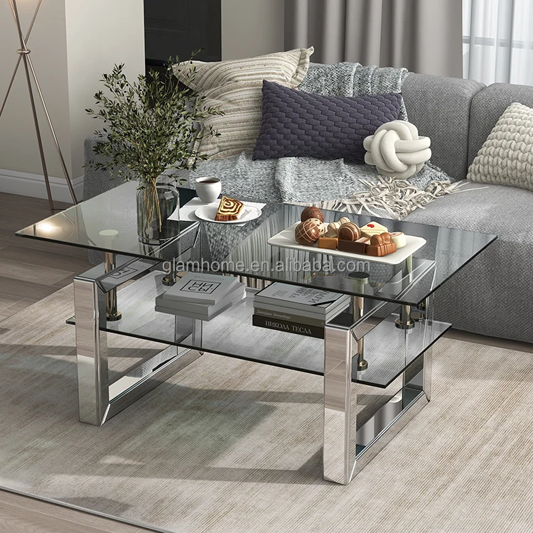 Modern decor living room furniture centre glass style square coffee side table minimalist glass table for home coffee table
