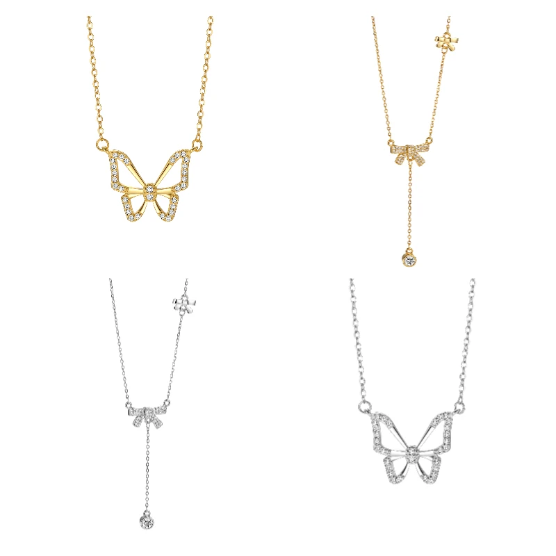 Zircon Diamond Butterfly Charm Pendant Necklace Womens Butterfly Charms Necklace Dainty Butterfly Necklace