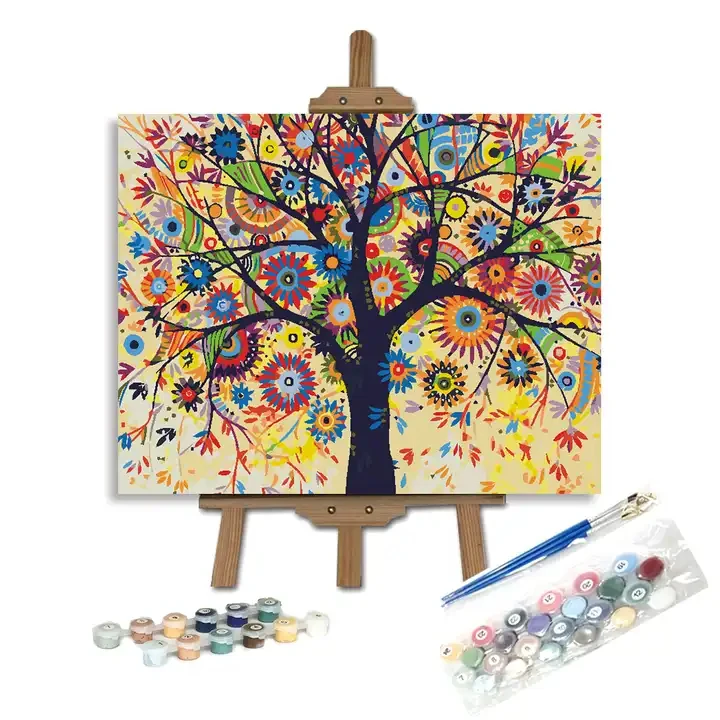 Modern Digital Acrylic DIY Painting Colorful Lovely Tree Painting by Number