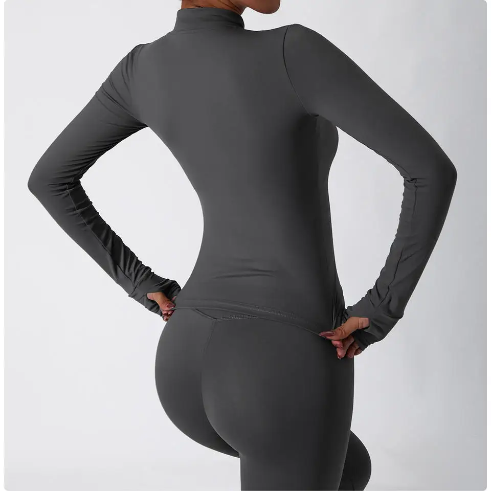 Custom Sportswear New Spandex High Waist Yoga Wear Womens Gym Jacket Seamless Long Sleeve Activewear Set