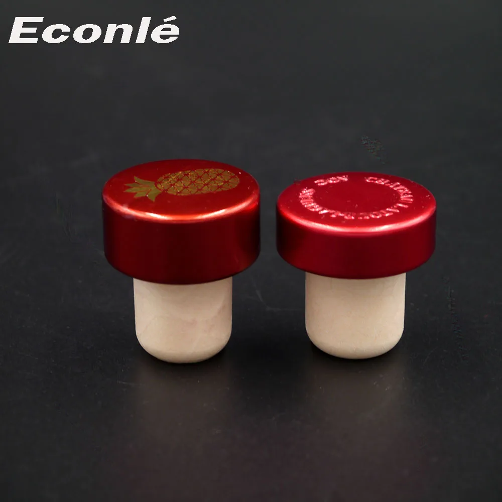 Logo printing aluminium top synthetic cork stopper 22.5*34.5 mm Liquor Whisky Wine Spirit Bottle Stopper bar top closure