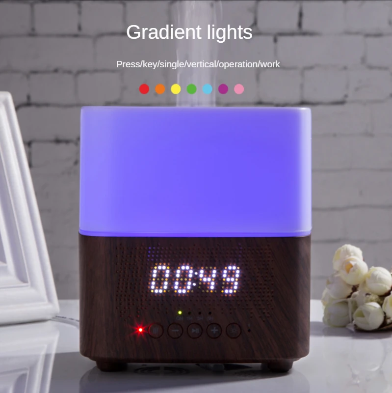Car Portable Mini Fragrance Oil Diffusers Wireless Speaker Air Humidifier RGB Decorate Alarm Clock Night Color Led Strip Lights