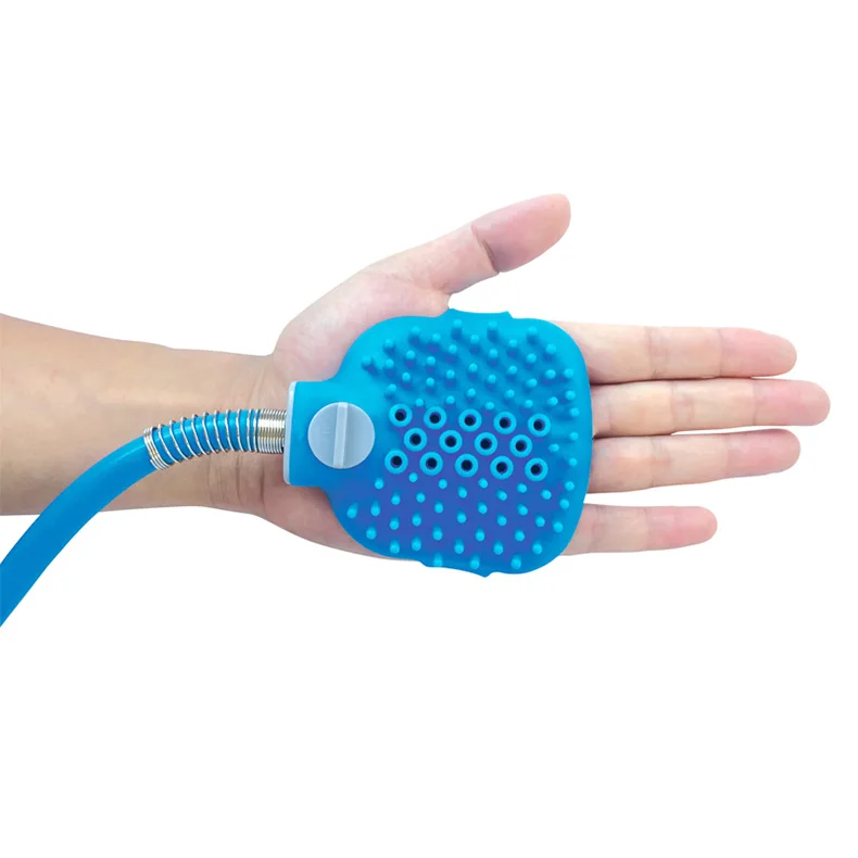 
Blue pet grooming brush dog shower kit silicone material 