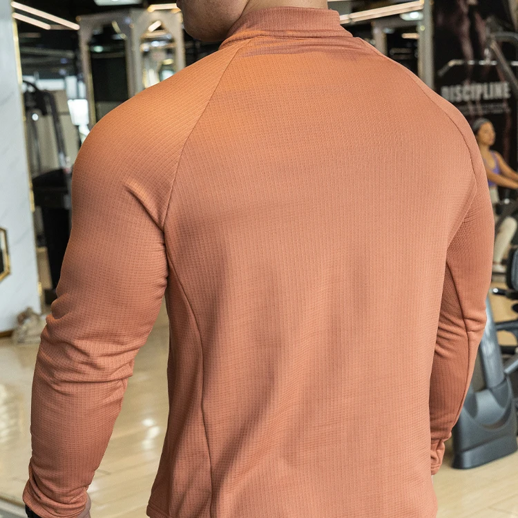 Autumn mens polyester spandex performance gym workout training shirts blank long sleeve quarter zip pullover tshirt
