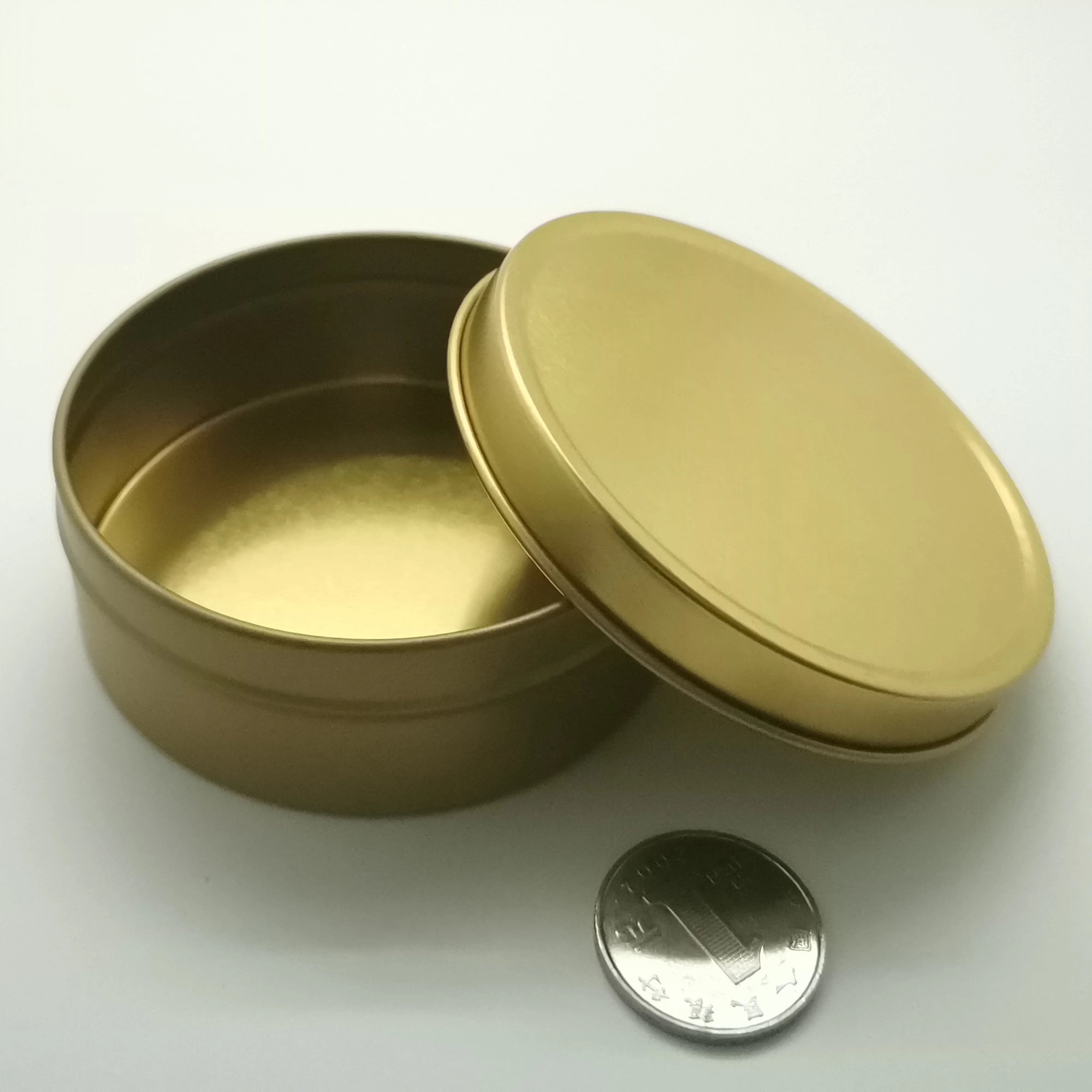 Recycled 12 OZ Shallow Round Slip Lid Tin Can in Gold Color Candle Tin Container Circle Custom Made Tins with Logo for Gift Box