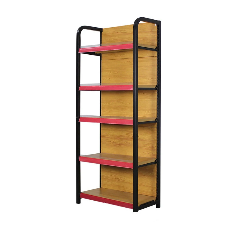 High Quality Custom 5 Layers Metal Frame Wooden Board Supermarket Shops Snack Display Shelving Rack With Cheap Price