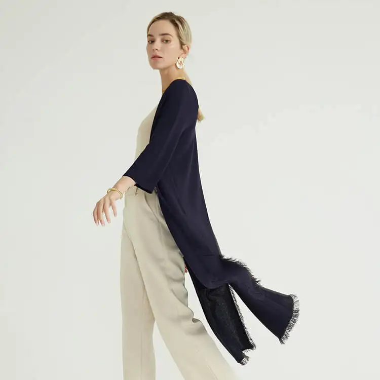 Knitwear Manufacturers Navy Cotton Tassel Long Cotton Sweater Custom Knit Knitted Cardigan