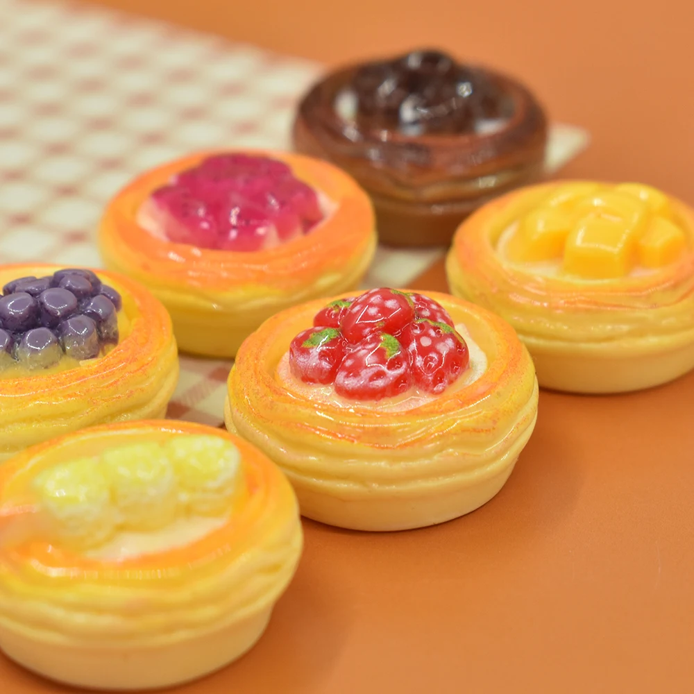 Sweet fruit egg tart miniature dessert resin cabochon for Dollhouse food charms diy earrings pendant refrigerator magnet