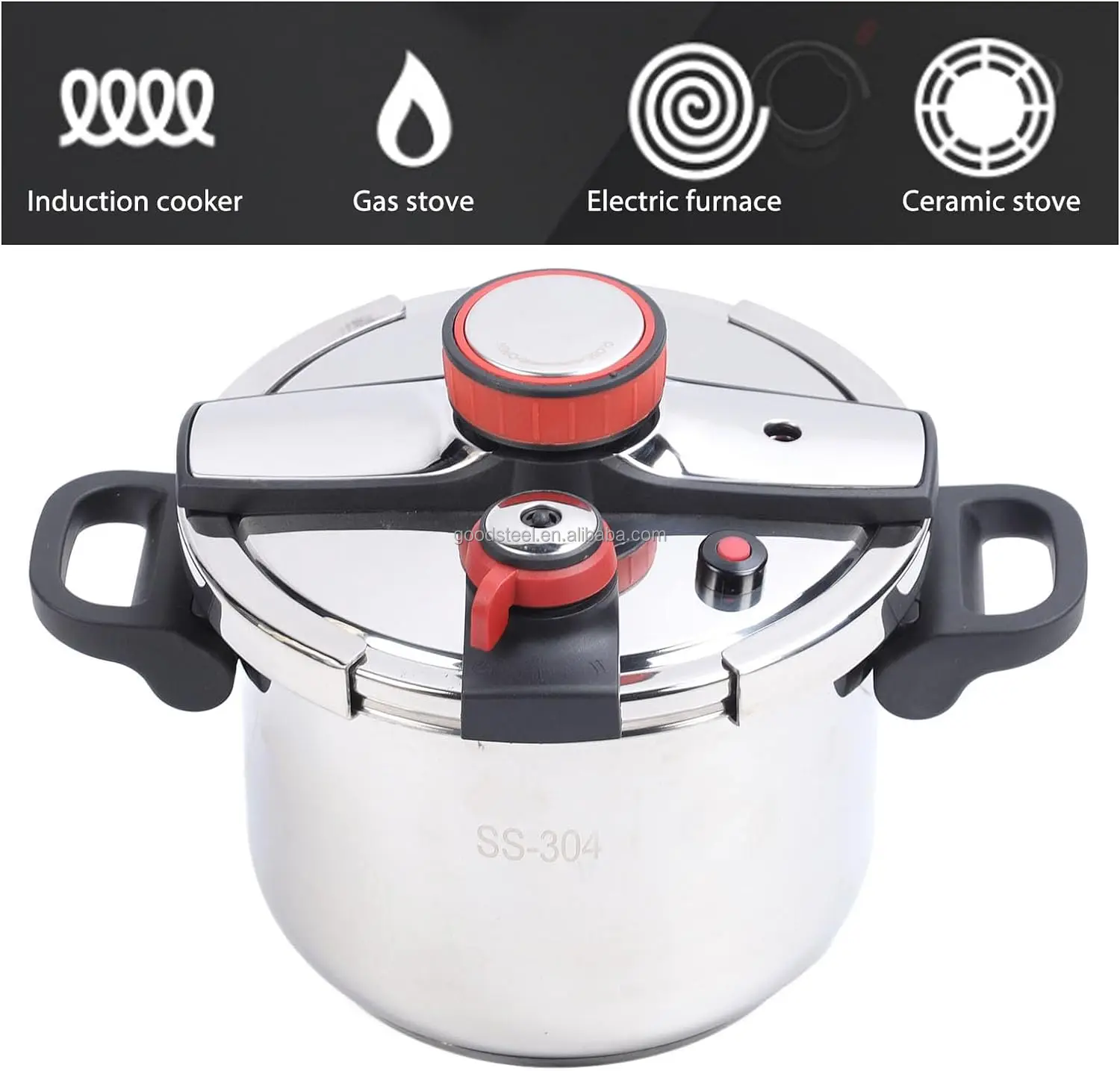 foldable & keep stainless steel pressure cooker folding handle 6.0 L Capacity Pressure Cooker for Gas and Induction Stoves