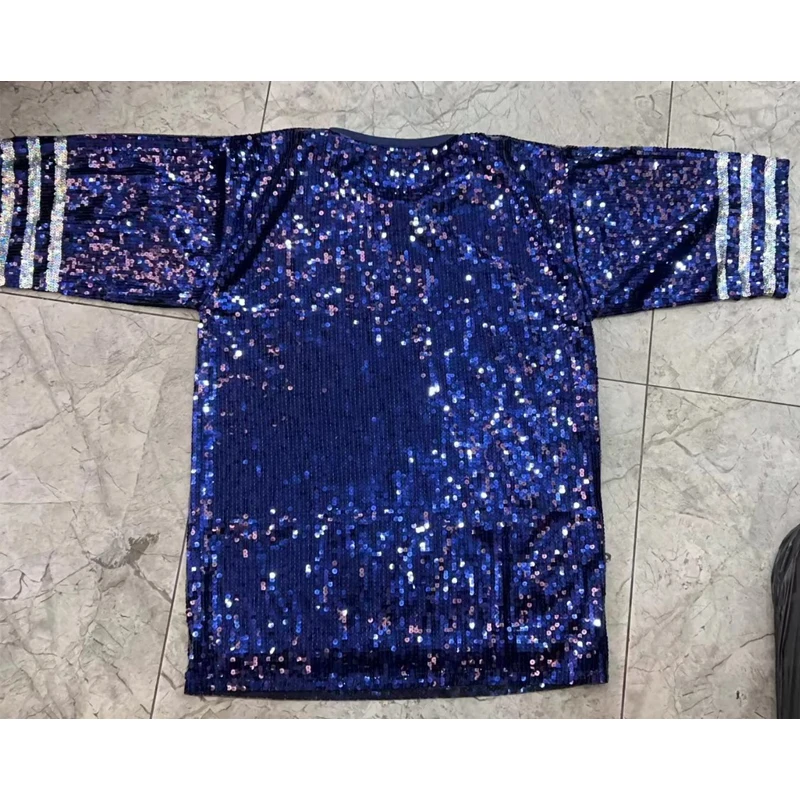Cowboy Inspired Quarterback Fan Jersey Star Sequin Tunic Dresses Plus Size Women Jersey Dress Gameday Glam Sequin T-Shirt Dress