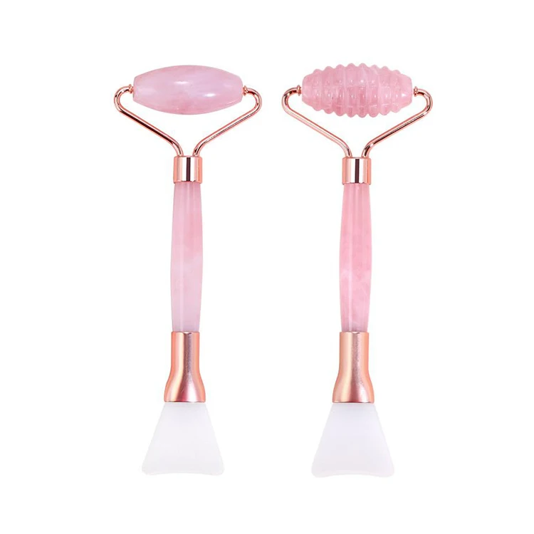 2 in 1 SPA collection mask silicone brush rose quartz facial face roller rose quartz jade massage tool for face lifting