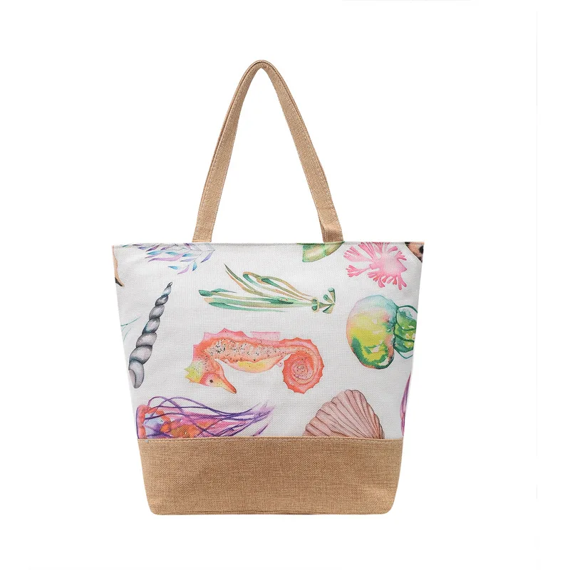 China Factory Canvas Gift Handbag Tropical Print Souvenir Tote Beach Bag