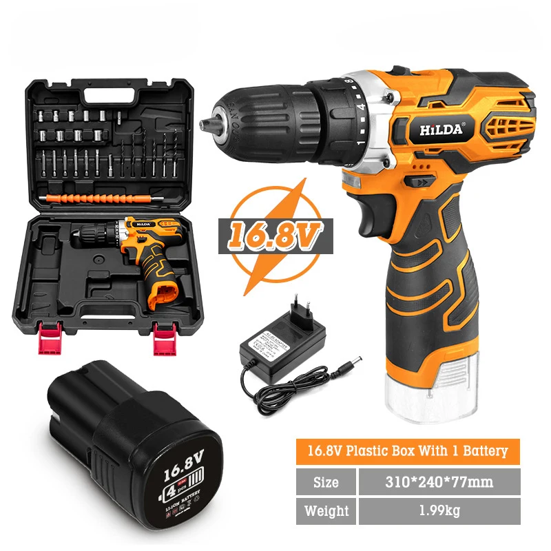 Electric Screwdriver Drill with Li-ion Baterry Cordless Power Drill Kit Tools 21V High Quality Electric Drill Machine